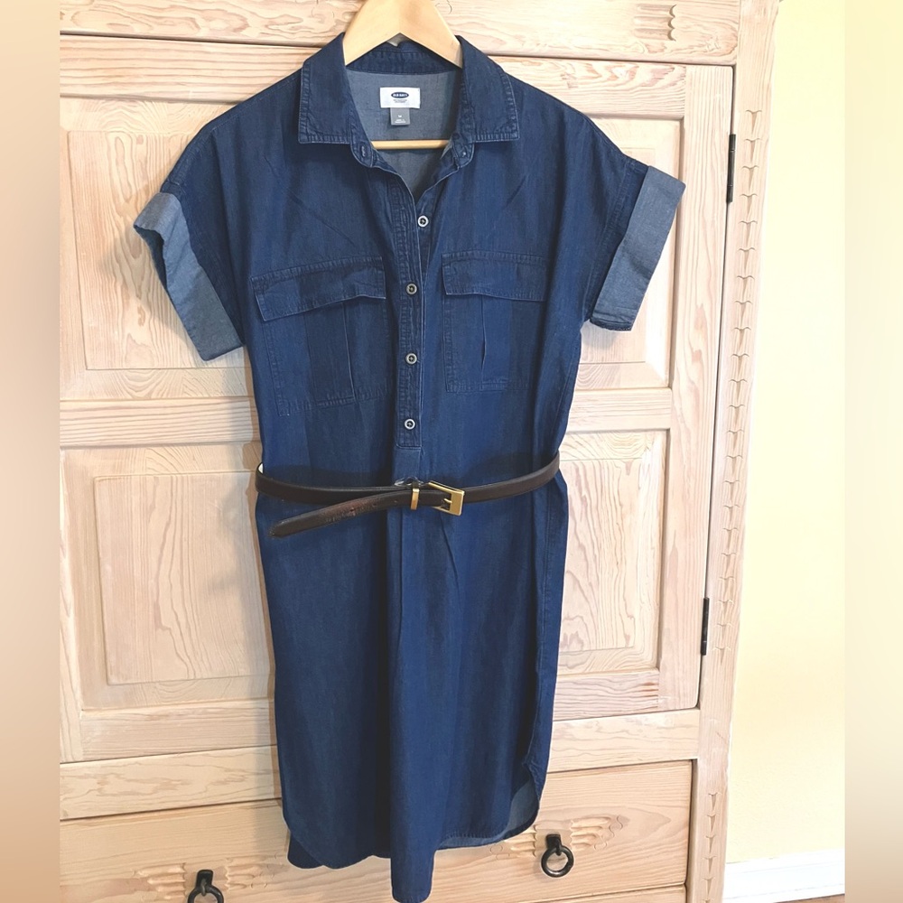 Dark Wash Denim Dress Old Navy Dark Denim Shirt Dress Short Sleeve Pockets